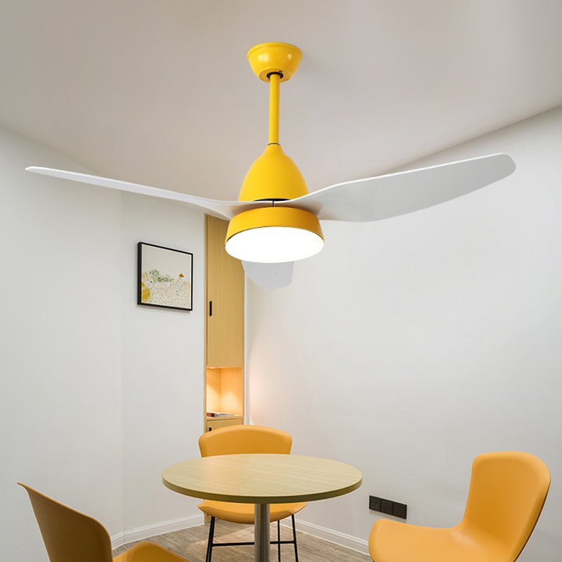 Modern 50" W LED Ceiling Fan Lighting with Acrylic Shade Grey/Yellow/Green Cone Semi Flush Lamp over Dining Table, 3 White Blades Clearhalo 'Ceiling Fans with Lights' 'Ceiling Fans' 'Kids Ceiling Fans' 'Kids' Lighting' 403871