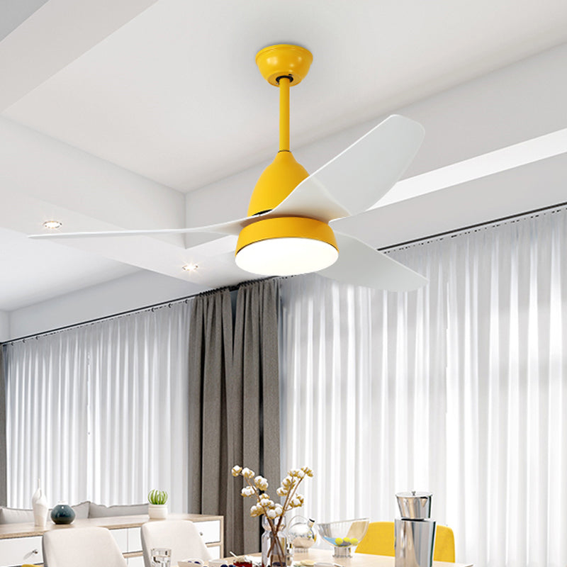 Modern 50" W LED Ceiling Fan Lighting with Acrylic Shade Grey/Yellow/Green Cone Semi Flush Lamp over Dining Table, 3 White Blades Clearhalo 'Ceiling Fans with Lights' 'Ceiling Fans' 'Kids Ceiling Fans' 'Kids' Lighting' 403872