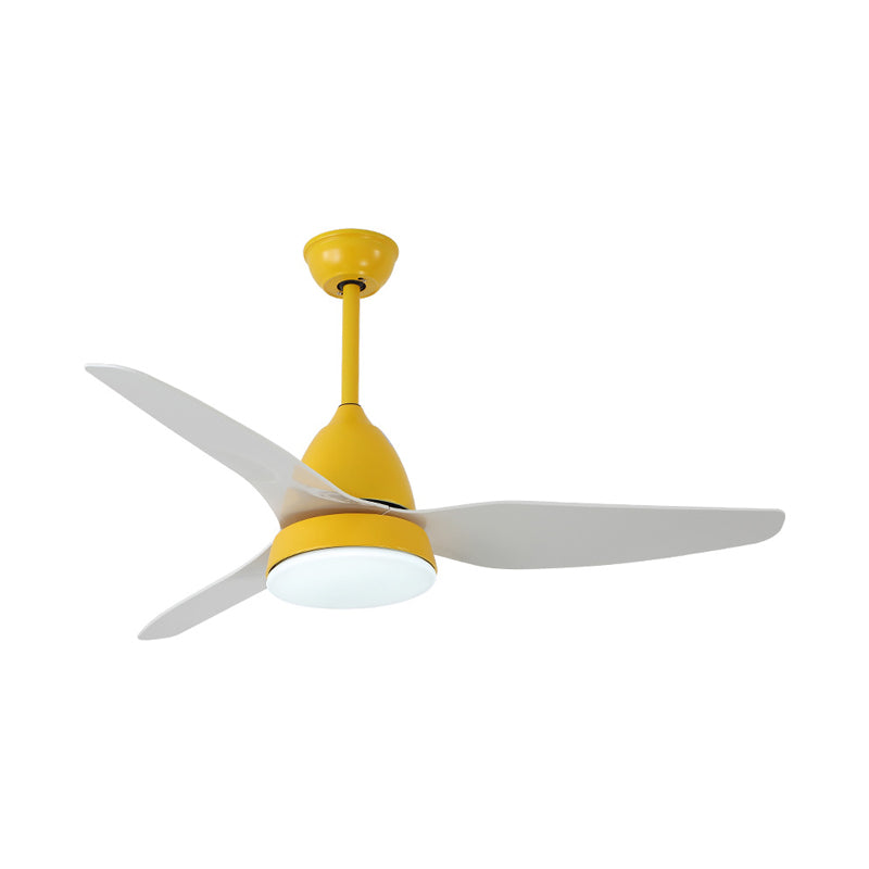 Modern 50" W LED Ceiling Fan Lighting with Acrylic Shade Grey/Yellow/Green Cone Semi Flush Lamp over Dining Table, 3 White Blades Clearhalo 'Ceiling Fans with Lights' 'Ceiling Fans' 'Kids Ceiling Fans' 'Kids' Lighting' 403873