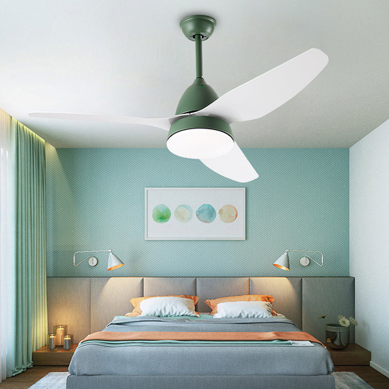 Modern 50" W LED Ceiling Fan Lighting with Acrylic Shade Grey/Yellow/Green Cone Semi Flush Lamp over Dining Table, 3 White Blades Green Clearhalo 'Ceiling Fans with Lights' 'Ceiling Fans' 'Kids Ceiling Fans' 'Kids' Lighting' 403878