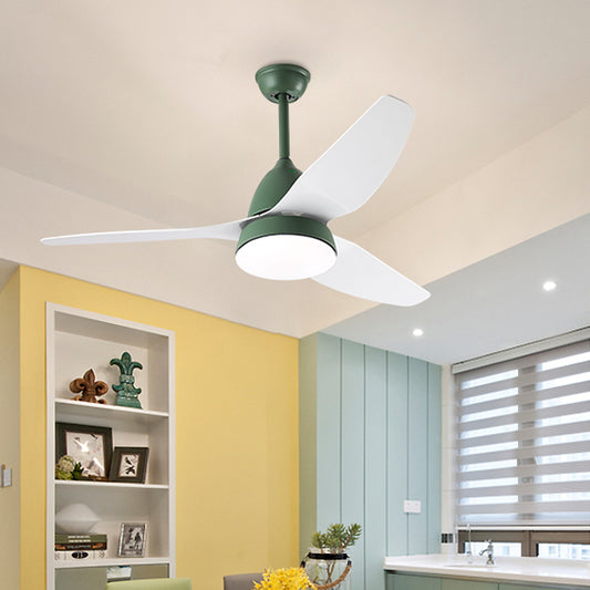 Modern 50" W LED Ceiling Fan Lighting with Acrylic Shade Grey/Yellow/Green Cone Semi Flush Lamp over Dining Table, 3 White Blades Clearhalo 'Ceiling Fans with Lights' 'Ceiling Fans' 'Kids Ceiling Fans' 'Kids' Lighting' 403879