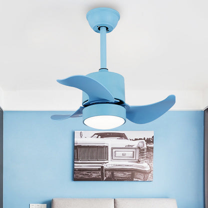 Blue Cylinder Semi Flush Lighting Modernism LED Metal Hanging Fan Lamp Kit with 3 Blades, 24.5" Wide Blue Clearhalo 'Ceiling Fans with Lights' 'Ceiling Fans' 'Kids Ceiling Fans' 'Kids' Lighting' 403882