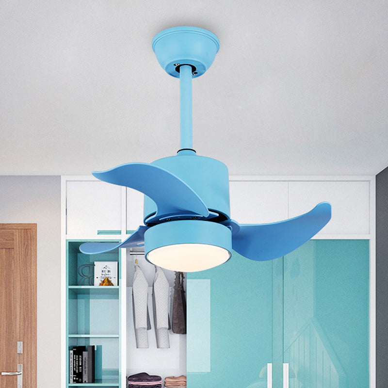 Blue Cylinder Semi Flush Lighting Modernism LED Metal Hanging Fan Lamp Kit with 3 Blades, 24.5" Wide Clearhalo 'Ceiling Fans with Lights' 'Ceiling Fans' 'Kids Ceiling Fans' 'Kids' Lighting' 403883