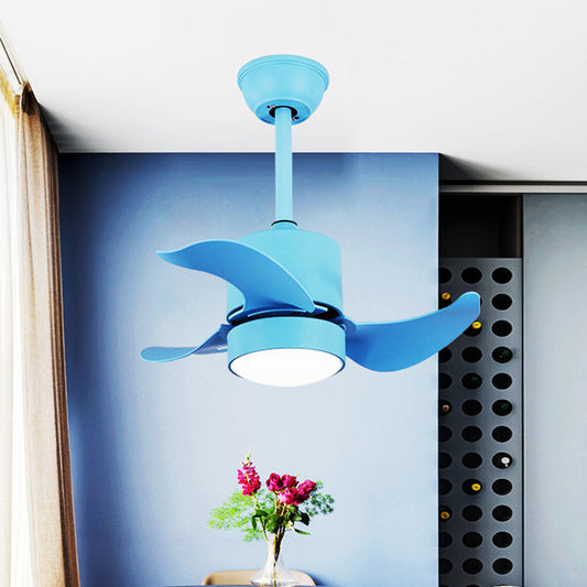 Blue Cylinder Semi Flush Lighting Modernism LED Metal Hanging Fan Lamp Kit with 3 Blades, 24.5" Wide Clearhalo 'Ceiling Fans with Lights' 'Ceiling Fans' 'Kids Ceiling Fans' 'Kids' Lighting' 403884