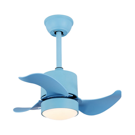 Blue Cylinder Semi Flush Lighting Modernism LED Metal Hanging Fan Lamp Kit with 3 Blades, 24.5" Wide Clearhalo 'Ceiling Fans with Lights' 'Ceiling Fans' 'Kids Ceiling Fans' 'Kids' Lighting' 403885