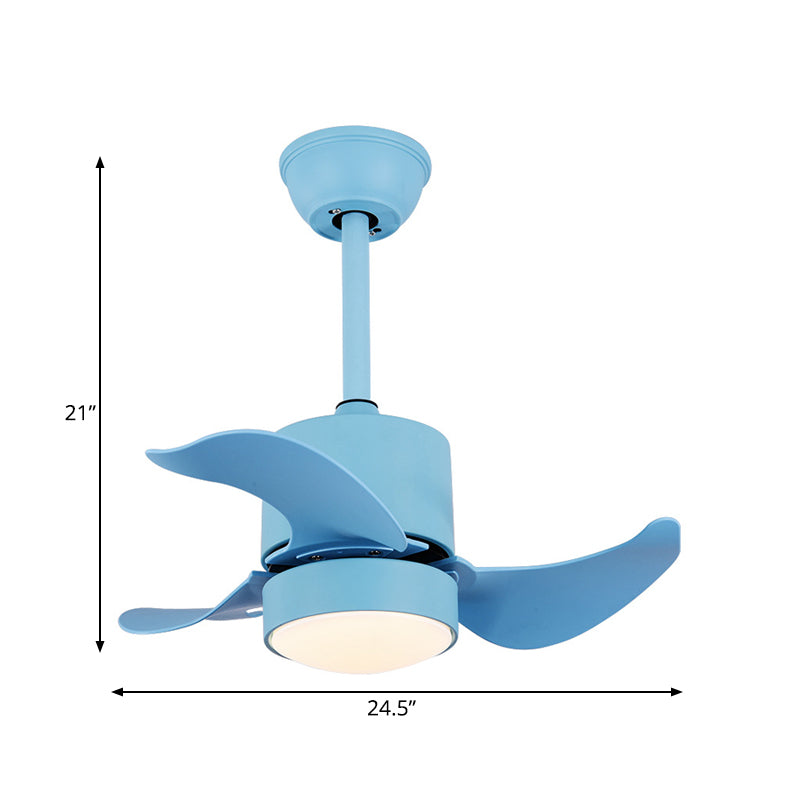 Blue Cylinder Semi Flush Lighting Modernism LED Metal Hanging Fan Lamp Kit with 3 Blades, 24.5" Wide Clearhalo 'Ceiling Fans with Lights' 'Ceiling Fans' 'Kids Ceiling Fans' 'Kids' Lighting' 403886