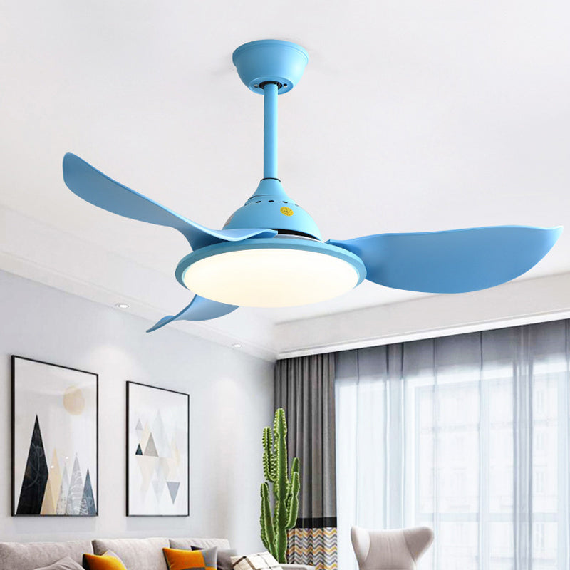 Acrylic Circle Semi Flushmount Simple 41" W LED Blue Pendant Fan Lamp in 3 Color Light with/without Frequency Conversion, 3 Blades Clearhalo 'Ceiling Fans with Lights' 'Ceiling Fans' 'Kids Ceiling Fans' 'Kids' Lighting' 403899