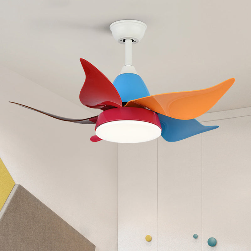 White Floral Fan Lighting Modern Nordic Style 35.5" Wide LED Metal Semi Flush Ceiling Lamp for Living Room with 5 Colorful Blades Clearhalo 'Ceiling Fans with Lights' 'Ceiling Fans' 'Kids Ceiling Fans' 'Kids' Lighting' 403915