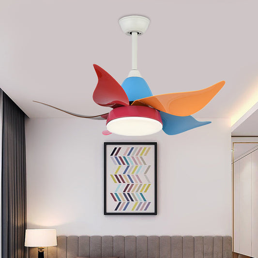White Floral Fan Lighting Modern Nordic Style 35.5" Wide LED Metal Semi Flush Ceiling Lamp for Living Room with 5 Colorful Blades Clearhalo 'Ceiling Fans with Lights' 'Ceiling Fans' 'Kids Ceiling Fans' 'Kids' Lighting' 403916