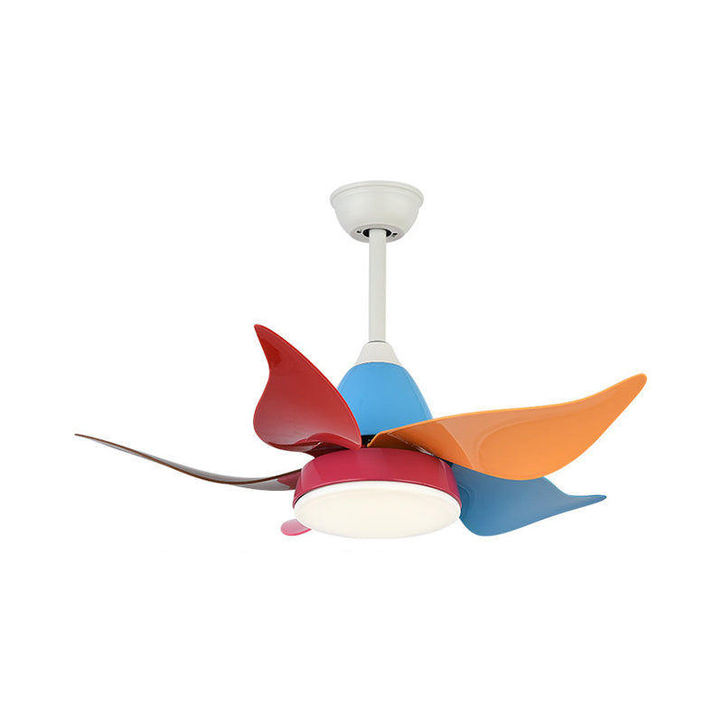 White Floral Fan Lighting Modern Nordic Style 35.5" Wide LED Metal Semi Flush Ceiling Lamp for Living Room with 5 Colorful Blades Clearhalo 'Ceiling Fans with Lights' 'Ceiling Fans' 'Kids Ceiling Fans' 'Kids' Lighting' 403917