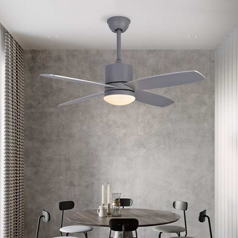 Cylinder Semi Flush Mounted Lamp Modern Metallic Green/Grey/Yellow 4 Blades LED Hanging Fan Light, 42" W Clearhalo 'Ceiling Fans with Lights' 'Ceiling Fans' 'Kids Ceiling Fans' 'Kids' Lighting' 403925