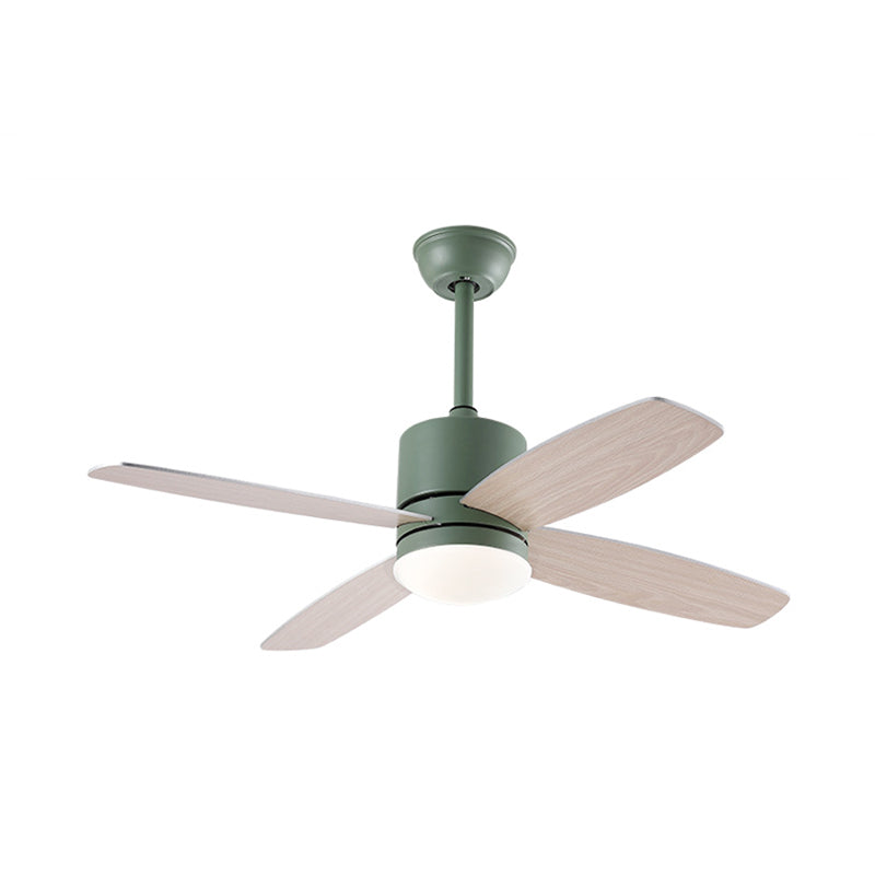 Cylinder Semi Flush Mounted Lamp Modern Metallic Green/Grey/Yellow 4 Blades LED Hanging Fan Light, 42" W Clearhalo 'Ceiling Fans with Lights' 'Ceiling Fans' 'Kids Ceiling Fans' 'Kids' Lighting' 403929