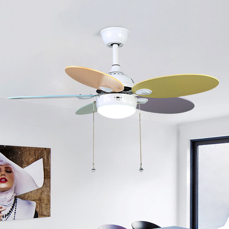Metal Pine Cone Hanging Fan Light Modernist LED White Semi Flush Lamp with 5 Colorful Blades, 36"/42" Wide Clearhalo 'Ceiling Fans with Lights' 'Ceiling Fans' 'Kids Ceiling Fans' 'Kids' Lighting' 403931