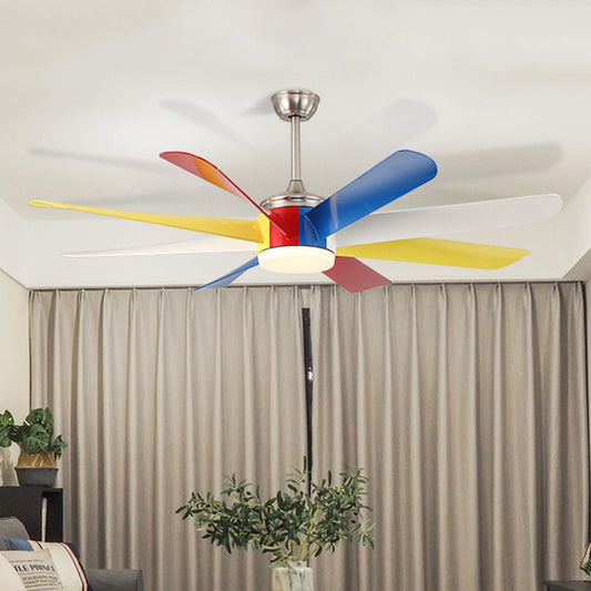 Contemporary Sputnik Pendant Fan Lamp Acrylic Living Room 60" Wide LED Semi Flush Light Fixture in Yellow with 8 Colorful Blades Clearhalo 'Ceiling Fans with Lights' 'Ceiling Fans' 'Kids Ceiling Fans' 'Kids' Lighting' 403943