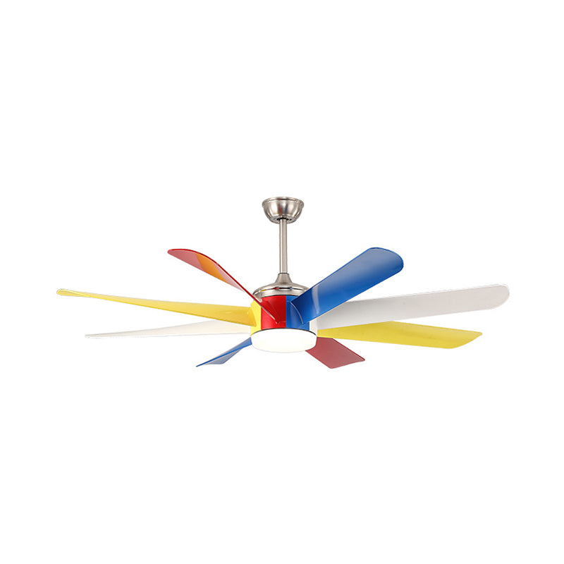 Contemporary Sputnik Pendant Fan Lamp Acrylic Living Room 60" Wide LED Semi Flush Light Fixture in Yellow with 8 Colorful Blades Clearhalo 'Ceiling Fans with Lights' 'Ceiling Fans' 'Kids Ceiling Fans' 'Kids' Lighting' 403944
