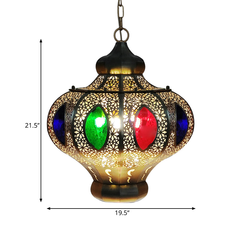 4 Heads Pendant Lighting Mediterranean Restaurant Ceiling Chandelier with Crown White/Red Glass Shade in Brass Clearhalo 'Ceiling Lights' 'Chandeliers' Lighting' options 403960