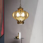 4 Heads Pendant Lighting Mediterranean Restaurant Ceiling Chandelier with Crown White/Red Glass Shade in Brass Clearhalo 'Ceiling Lights' 'Chandeliers' Lighting' options 403962