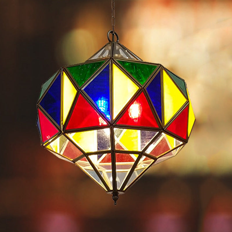 Colorful Glass Brass Chandelier Top Shape 3 Lights Arab Hanging Ceiling Light with Adjustable Chain Clearhalo 'Ceiling Lights' 'Chandeliers' Lighting' options 403964
