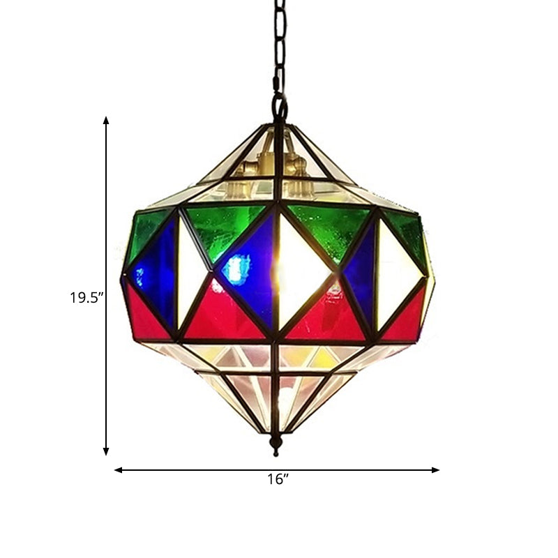 Colorful Glass Brass Chandelier Top Shape 3 Lights Arab Hanging Ceiling Light with Adjustable Chain Clearhalo 'Ceiling Lights' 'Chandeliers' Lighting' options 403968