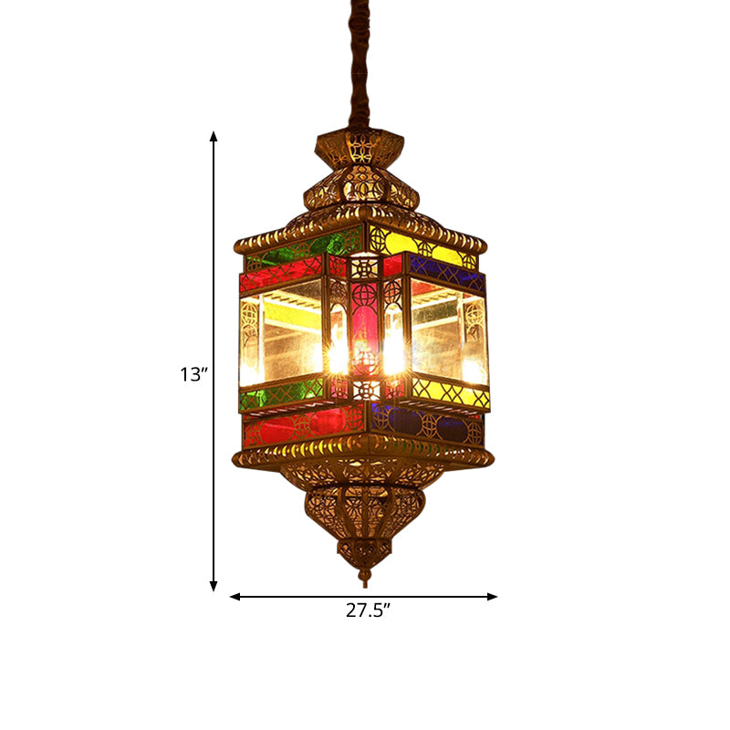 4 Bulbs Metal Pendant Chandelier Vintage Brass Lantern Dining Room Arab Ceiling Lamp Clearhalo 'Ceiling Lights' 'Chandeliers' Lighting' options 403978