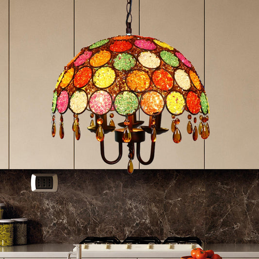 Bowl Metal Pendant Chandelier Antique 3 Heads Dining Room Hanging Ceiling Light in Bronze with Crystal Accent Clearhalo 'Ceiling Lights' 'Chandeliers' Lighting' options 403995