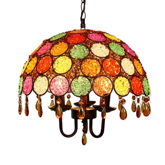 Bowl Metal Pendant Chandelier Antique 3 Heads Dining Room Hanging Ceiling Light in Bronze with Crystal Accent Clearhalo 'Ceiling Lights' 'Chandeliers' Lighting' options 403997
