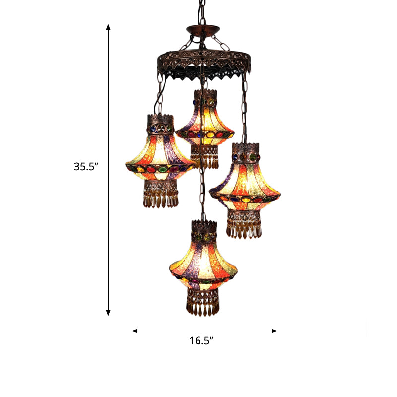 Bohemian Lantern Pendant Chandelier 3/4 Heads Metal Hanging Ceiling Light in Copper for Restaurant Clearhalo 'Ceiling Lights' 'Chandeliers' Lighting' options 404021