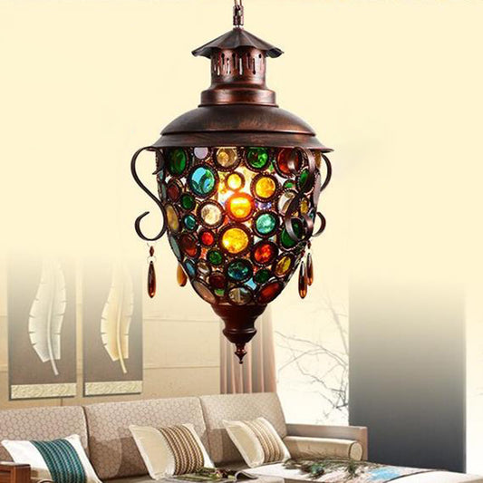 1 Bulb Pine Cone Pendant Light Vintage Copper Metal Hanging Lamp Kit for Dining Room Clearhalo 'Ceiling Lights' 'Pendant Lights' 'Pendants' Lighting' 404065