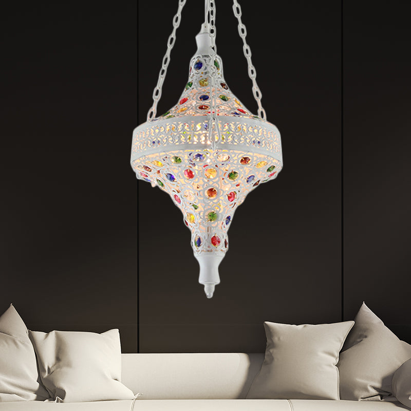 Bohemian Hollow Hanging Light 1 Bulb Metal Drop Pendant in White for Living Room Clearhalo 'Ceiling Lights' 'Chandeliers' Lighting' options 404079