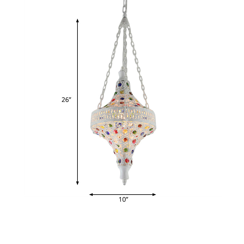 Bohemian Hollow Hanging Light 1 Bulb Metal Drop Pendant in White for Living Room Clearhalo 'Ceiling Lights' 'Chandeliers' Lighting' options 404082