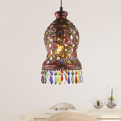 1 Bulb Metal Pendant Light Fixture Bohemian Copper Urn Shape Living Room Drop Lamp Copper Clearhalo 'Ceiling Lights' 'Pendant Lights' 'Pendants' Lighting' 404083_a0de9fa9-8eba-4779-af79-7a8b8c2a1085
