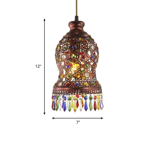 1 Bulb Metal Pendant Light Fixture Bohemian Copper Urn Shape Living Room Drop Lamp Clearhalo 'Ceiling Lights' 'Pendant Lights' 'Pendants' Lighting' 404087