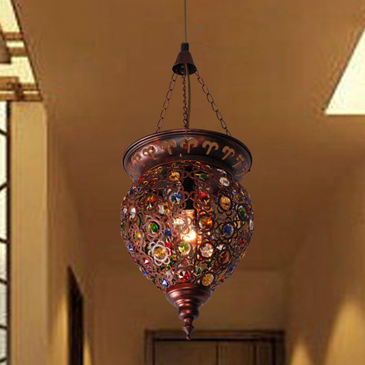 Metal Copper Drop Lamp Urn 1 Bulb Traditional Suspended Lighting Fixture for Balcony Clearhalo 'Ceiling Lights' 'Pendant Lights' 'Pendants' Lighting' 404124