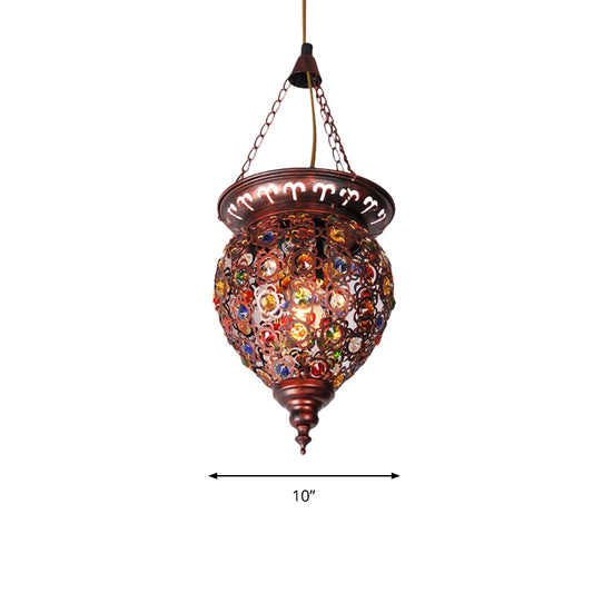 Metal Copper Drop Lamp Urn 1 Bulb Traditional Suspended Lighting Fixture for Balcony Clearhalo 'Ceiling Lights' 'Pendant Lights' 'Pendants' Lighting' 404127