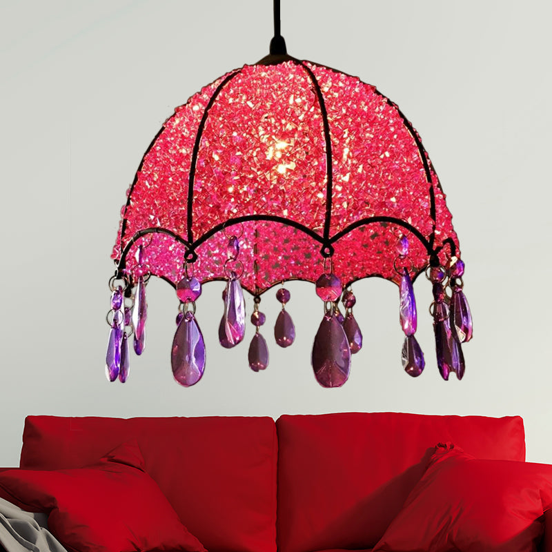 1 Bulb Pendant Light Bohemian Scalloped Metal Ceiling Hang Fixture in White/Purple for Living Room Clearhalo 'Ceiling Lights' 'Pendant Lights' 'Pendants' Lighting' 404269