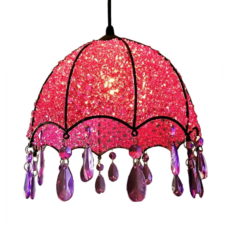 1 Bulb Pendant Light Bohemian Scalloped Metal Ceiling Hang Fixture in White/Purple for Living Room Clearhalo 'Ceiling Lights' 'Pendant Lights' 'Pendants' Lighting' 404271