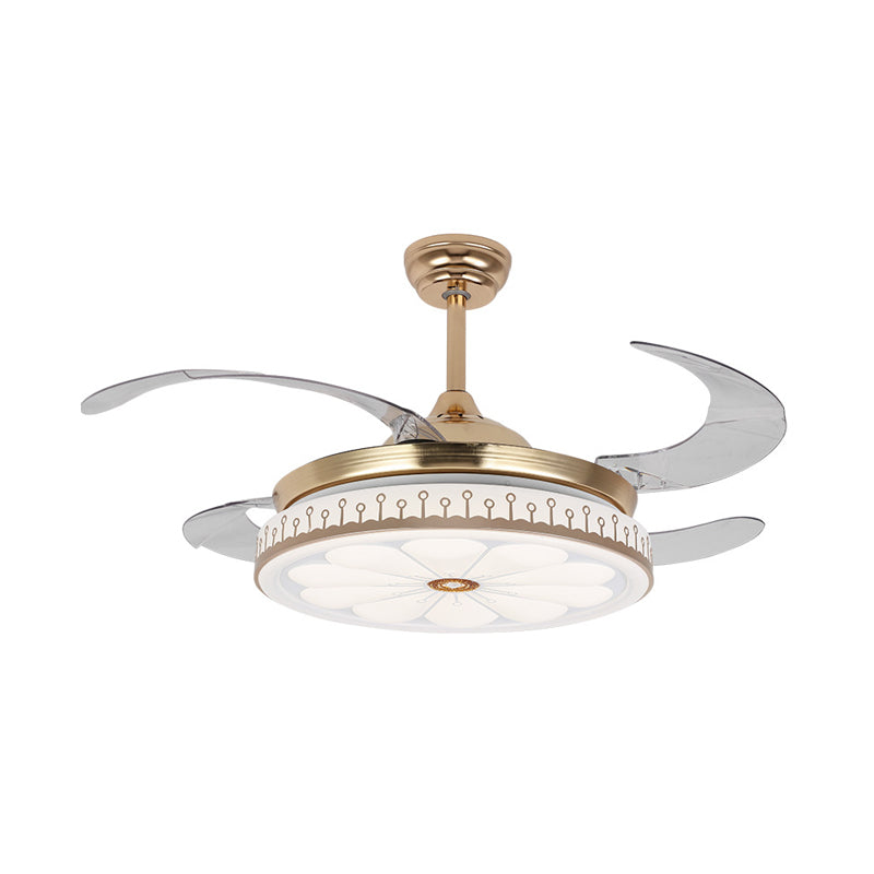 LED 42" W Round Fan Lamp Modern Gold Metal 4 Blades Semi Flush Mount Lighting for Bedroom, Remote/Wall Control/Remote and Wall Control Clearhalo 'Ceiling Fans with Lights' 'Ceiling Fans' 'Modern Ceiling Fans' 'Modern' Lighting' 404494