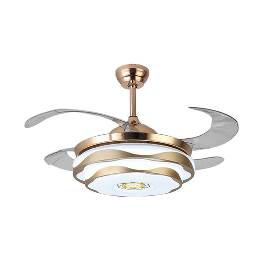 Metal Gold Pendant Fan Lamp Circular LED 42" Wide Modern 4 Blades Semi Flush Ceiling Light Fixture for Bedroom, Remote/Wall Control/Remote and Wall Control Clearhalo 'Ceiling Fans with Lights' 'Ceiling Fans' 'Modern Ceiling Fans' 'Modern' Lighting' 404498