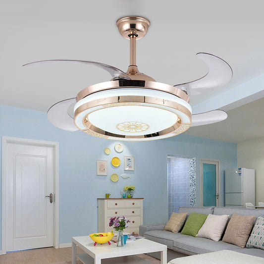 42" Width Circle Living Room Fan Lighting Contemporary Metal LED Gold Semi Flush Ceiling Light with 4 Blades, Remote/Wall Control/Remote and Wall Control Gold Clearhalo 'Ceiling Fans with Lights' 'Ceiling Fans' 'Modern Ceiling Fans' 'Modern' Lighting' 404501
