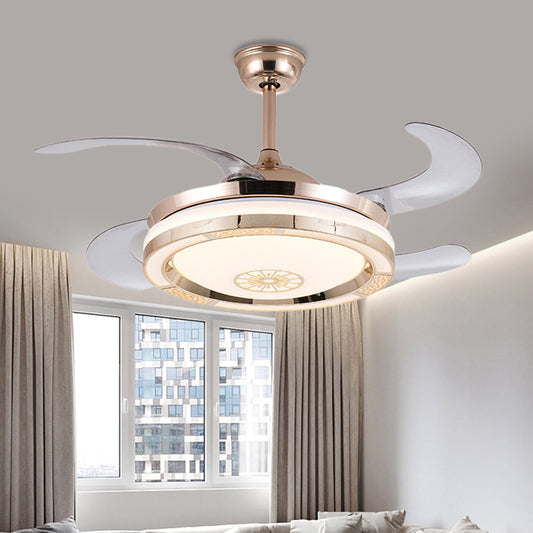 42" Width Circle Living Room Fan Lighting Contemporary Metal LED Gold Semi Flush Ceiling Light with 4 Blades, Remote/Wall Control/Remote and Wall Control Clearhalo 'Ceiling Fans with Lights' 'Ceiling Fans' 'Modern Ceiling Fans' 'Modern' Lighting' 404502