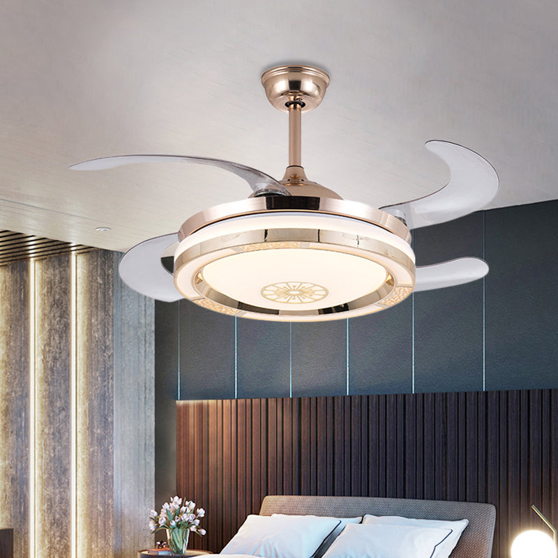 42" Width Circle Living Room Fan Lighting Contemporary Metal LED Gold Semi Flush Ceiling Light with 4 Blades, Remote/Wall Control/Remote and Wall Control Clearhalo 'Ceiling Fans with Lights' 'Ceiling Fans' 'Modern Ceiling Fans' 'Modern' Lighting' 404503