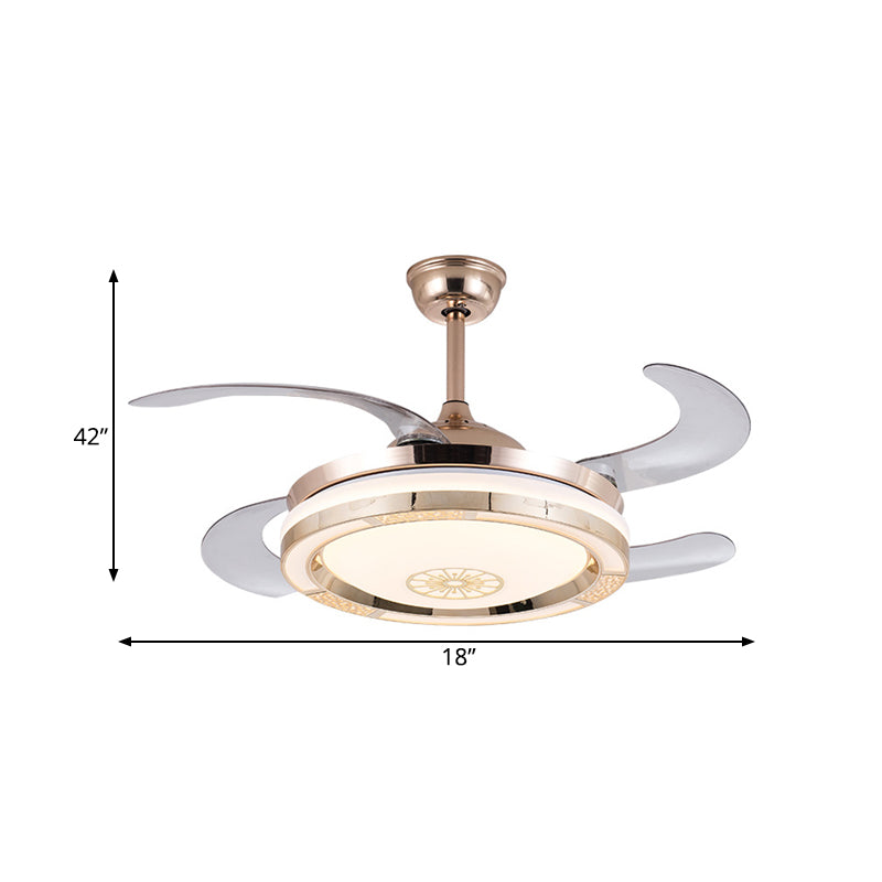 42" Width Circle Living Room Fan Lighting Contemporary Metal LED Gold Semi Flush Ceiling Light with 4 Blades, Remote/Wall Control/Remote and Wall Control Clearhalo 'Ceiling Fans with Lights' 'Ceiling Fans' 'Modern Ceiling Fans' 'Modern' Lighting' 404505