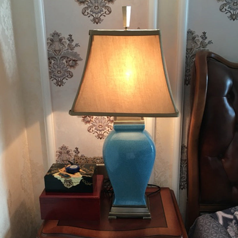 1 Bulb Bedside Table Light Modernist Blue Small Desk Lamp with Flared Fabric Shade Blue Clearhalo 'Lamps' 'Table Lamps' Lighting' 404514