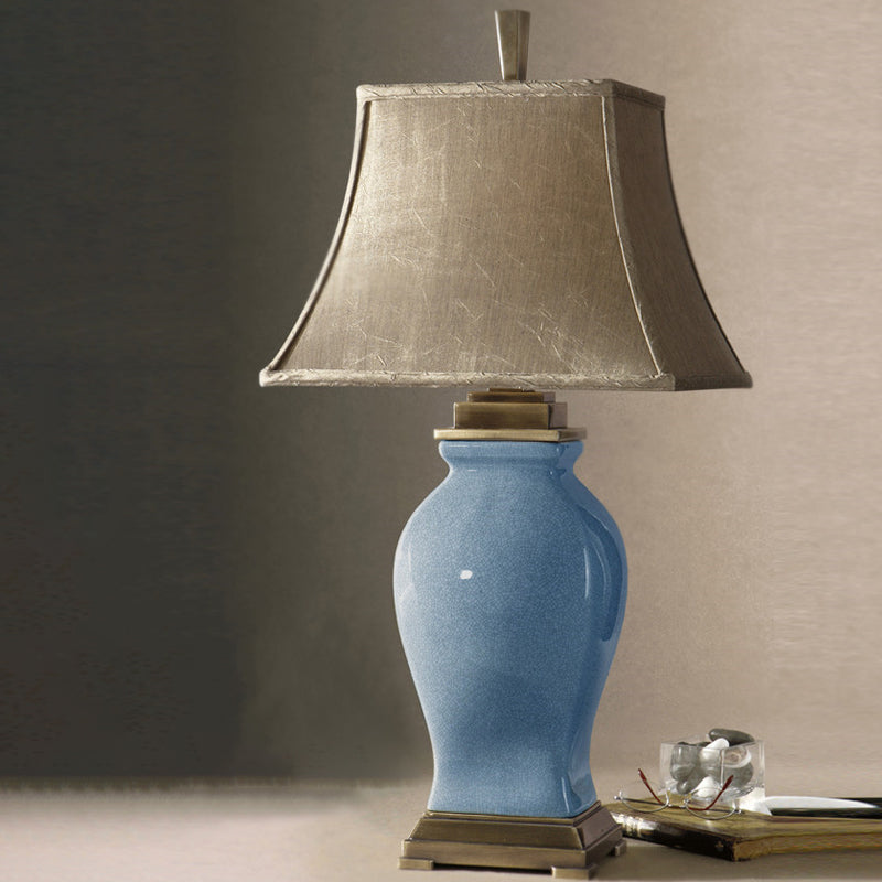 1 Bulb Bedside Table Light Modernist Blue Small Desk Lamp with Flared Fabric Shade Clearhalo 'Lamps' 'Table Lamps' Lighting' 404515