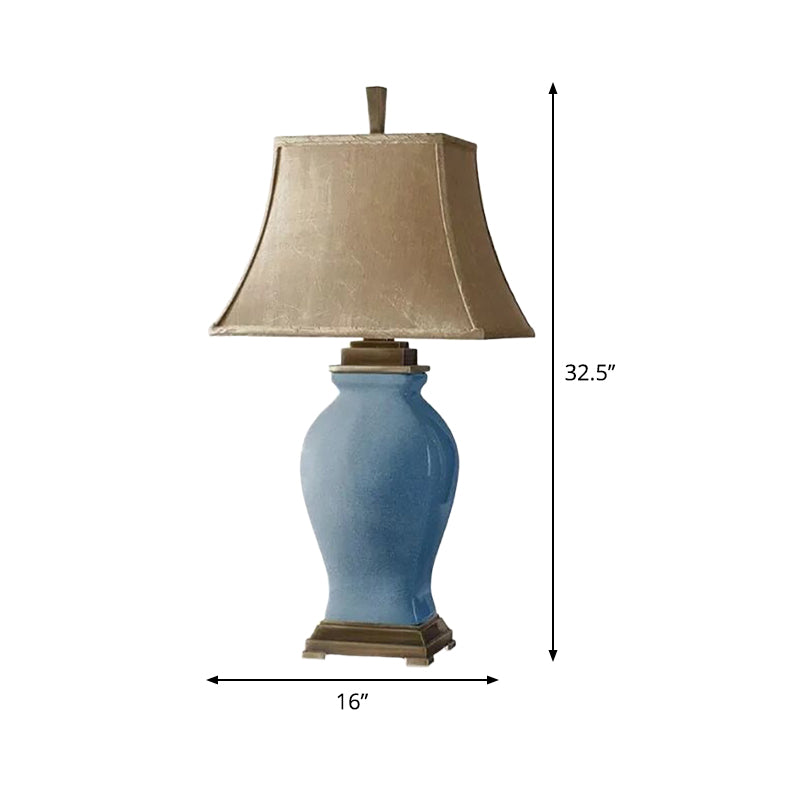 1 Bulb Bedside Table Light Modernist Blue Small Desk Lamp with Flared Fabric Shade Clearhalo 'Lamps' 'Table Lamps' Lighting' 404518