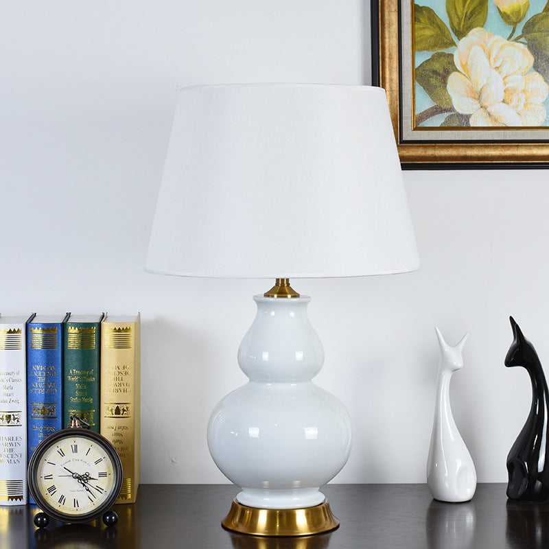 Contemporary 1 Bulb Table Light White Tapered Drum Small Desk Lamp with Fabric Shade Clearhalo 'Lamps' 'Table Lamps' Lighting' 404562