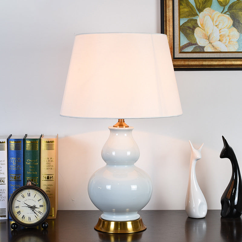 Contemporary 1 Bulb Table Light White Tapered Drum Small Desk Lamp with Fabric Shade Clearhalo 'Lamps' 'Table Lamps' Lighting' 404563