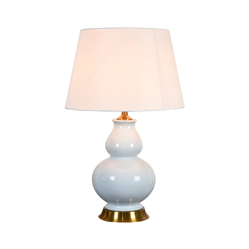 Contemporary 1 Bulb Table Light White Tapered Drum Small Desk Lamp with Fabric Shade Clearhalo 'Lamps' 'Table Lamps' Lighting' 404564