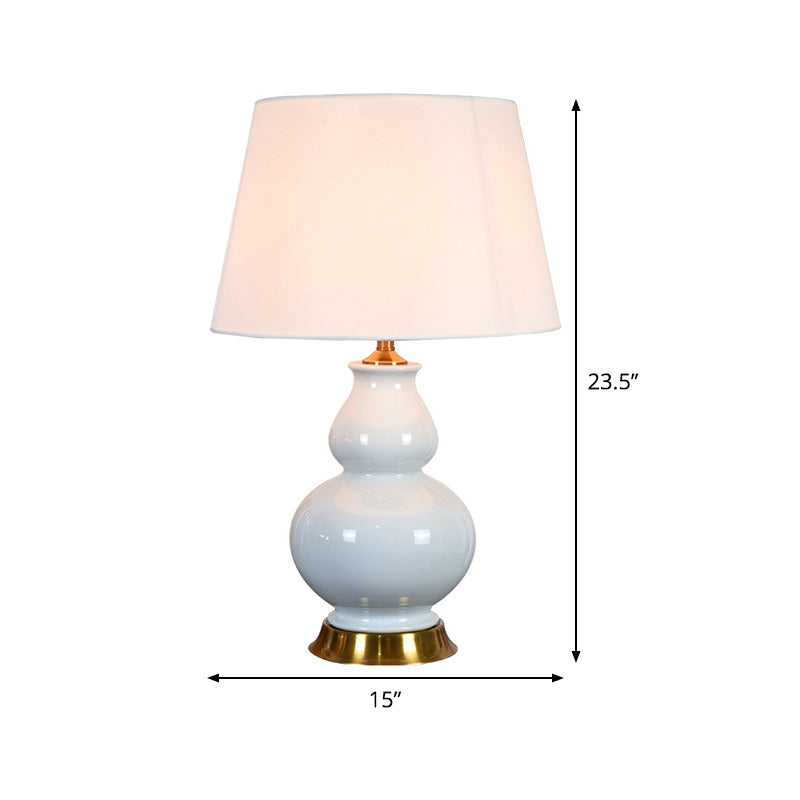 Contemporary 1 Bulb Table Light White Tapered Drum Small Desk Lamp with Fabric Shade Clearhalo 'Lamps' 'Table Lamps' Lighting' 404566