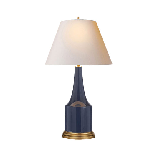 Cone Shape Desk Lamp Modern Fabric 1 Bulb White Table Light, Jar Blue Ceramic Base